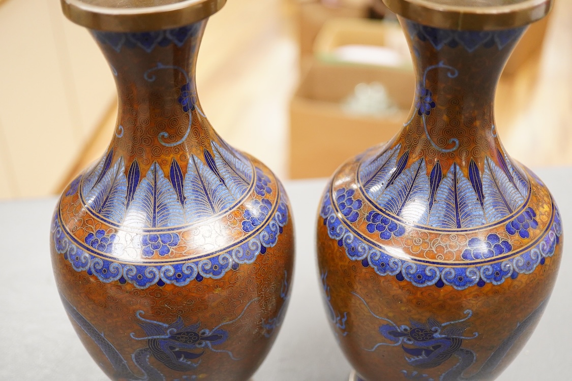 A pair of Chinese cloisonné enamel vases, 24.5cm high